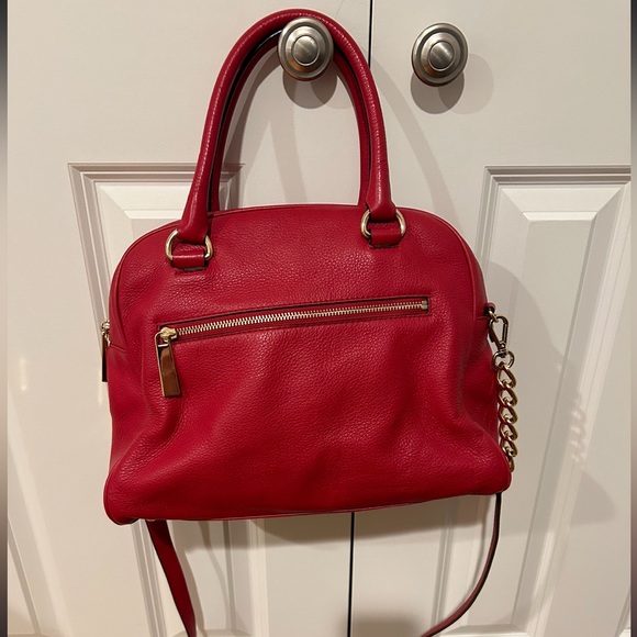 Michael Kors Red Leather Satchel with Cross Body Strap Gold Tone Hardware - Picture 2 of 8
